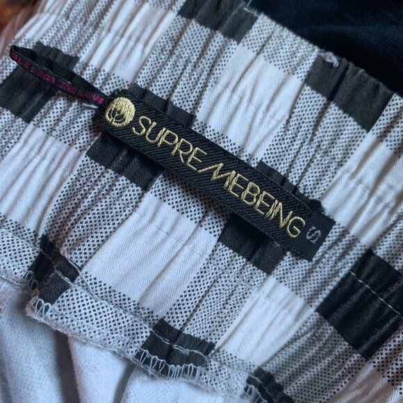 SUPREME BEING - Full Circle Skirt black and white plaid - Elastic Waist - small - Picture 9 of 11